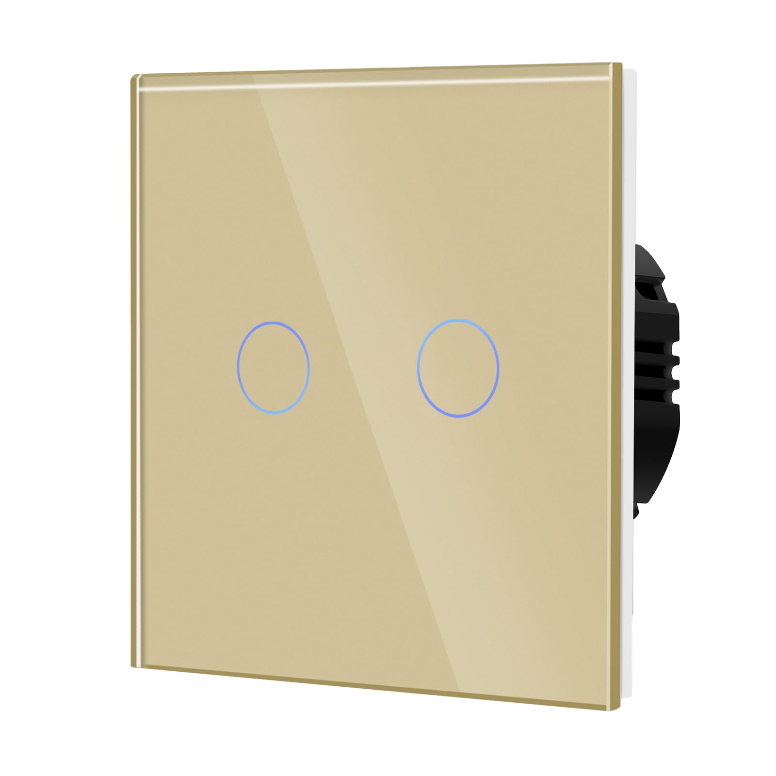 BSEED Dimmer Touch Switch with Glass, No Neutral Wire Required,Tempered Glass Panel with LED Indicator, Compatible with Dimmable LED/Halogen/Incandescent,2 Gang 1 Way,86mm Gold — image 1