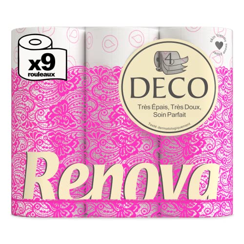 Renova Papel higiénico decorativo de 4 capas, 9 rollos, color blanco