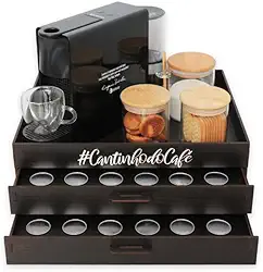 Bandeja Porta Capsulas Cantinho do Café com 2 Gavetas Organizador Suporte Cafeteira Compatível com 3 Marcas, Dolc&Gusto, N&spresso e 3 coraçoes (Preto - Nespresso)