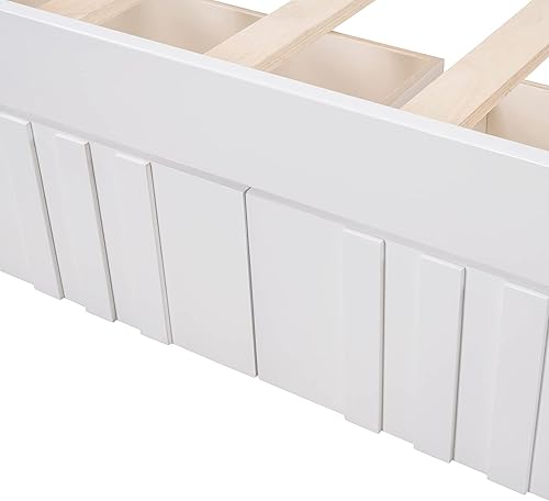 Miniatura 9 de Flieks Sofá cama de madera de tamaño individual con dos cajones de almacenamiento y soporte de 10 listones de madera (blanco)