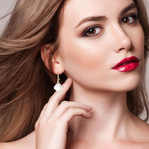 Earrings for Women14K Gold Drops Dangle Pendant Natural Stone Natural shell of Pearl Earrings Handmade Premium Quality Jewelry are the Gift for Mom,Wife and Girlfriend3