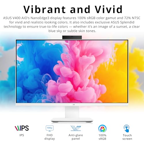 Image of ASUS V400 27 inch FHD Touchscreen All-in-One Desktop, Intel i7-13620H, 16GB RAM, 2TB Storage(1TB SSD+1TB Docking Station), Iris Xe Graphics, Wireless Keyboard & Mouse, 1080p HD Camera, Win 11, White