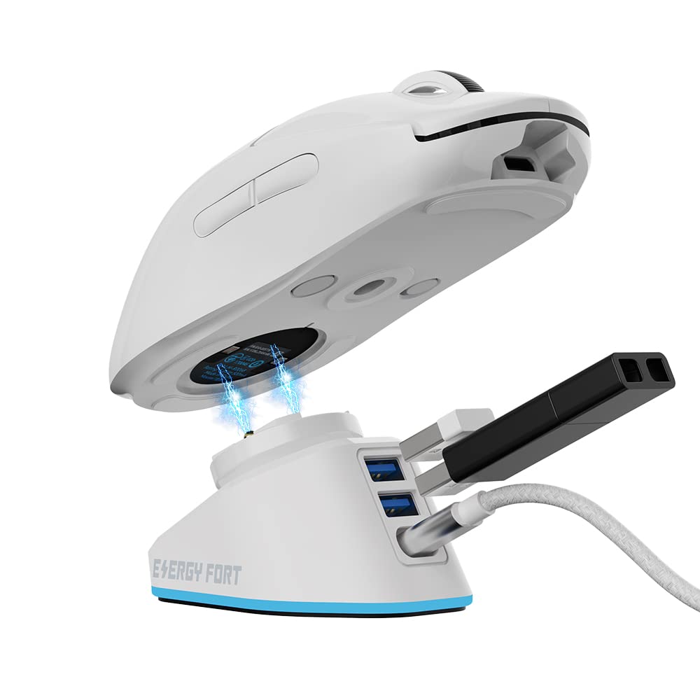 for Logitech G Pro Wireless Gaming Mouse Charging Dock RGB Compatible with Logitech PRO X Superlight 2 DEX(2024), G PRO X Superlight 2(2023), G502X Lightspeed, for Razer Wireless Mouse - White