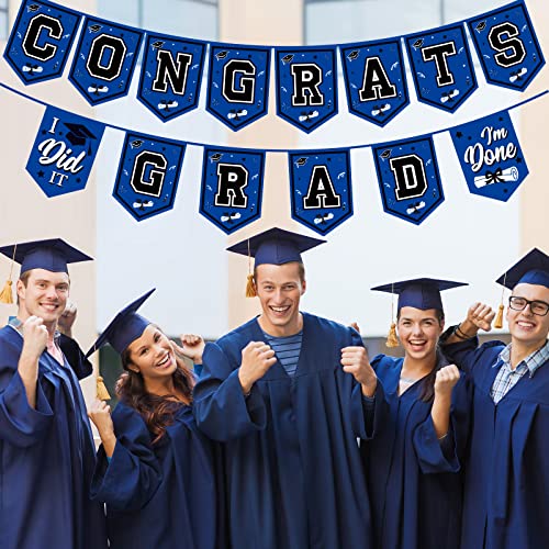 Image of 2026 Blue Graduation Banner - No DIY Required Graduation Party Supplies Decorations for College, High School (Blue and Black Congrats Grad)