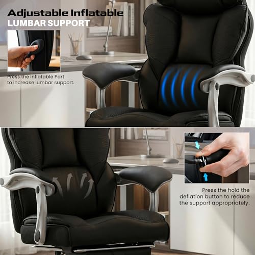 Image of DROGO Emperium Office Chair for Work from Home 400LBS | Ergonomic Executive Boss Chair with PU Leather,High Back, Spacious Cushion Seat & Pumping Lumbar Support | Premium Metal Base & Footrest (Black)