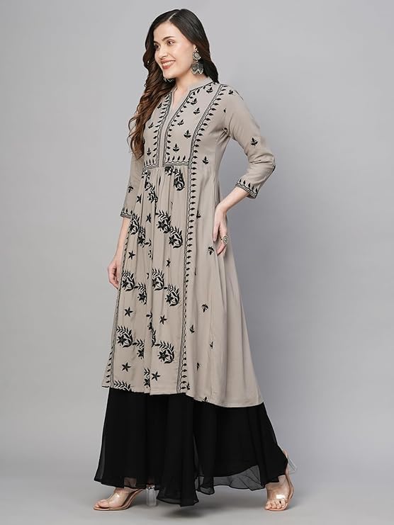 thumbnail: Sambhav Quilt Hub Dames Anarkali Kurta – Lucknowi Chikankari Borduurwerk Rayon Jurken