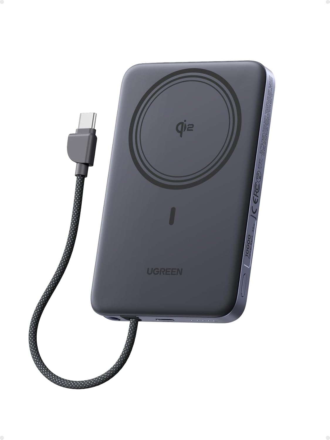Magflow Air 10000mAh Qi2 15W Wireless Power Bank Built-in Cable | Built-in USB-C cable, 30W PD, Qi2 15W wireless. MagSafe compatible. Ultra-slim for iPhone 17/16/15/14 Pro Max