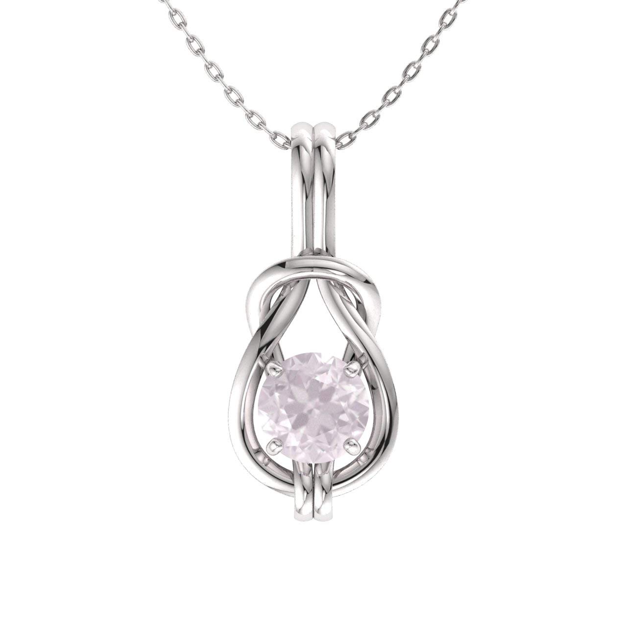 Diamondere Collar solitario con nudo infinito de piedras preciosas naturales y certificadas en oro blanco de 14 k | Colgante de 0,42 quilates con cadena, metal, cuarzo