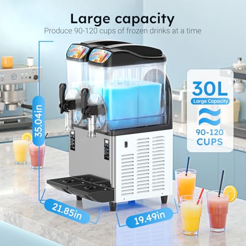 Image of 30L 8 Gal Commercial Margarita & Slushy Machine,1100W 110V Frozen Drink Maker Smoothie Machine for Bar,Electric Large Slushie Machine with Self-cleaning Mode,For Alcohol Beverage Cocktail Juice
