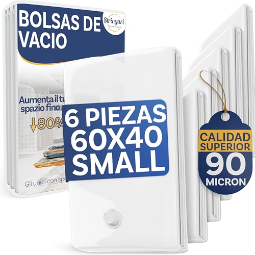 Stringari Bolsas Vacio Ropa paquete de 6 piezas S 60x40 - Bolsas al Vacio Ropa Premium Quality para almacenamiento
