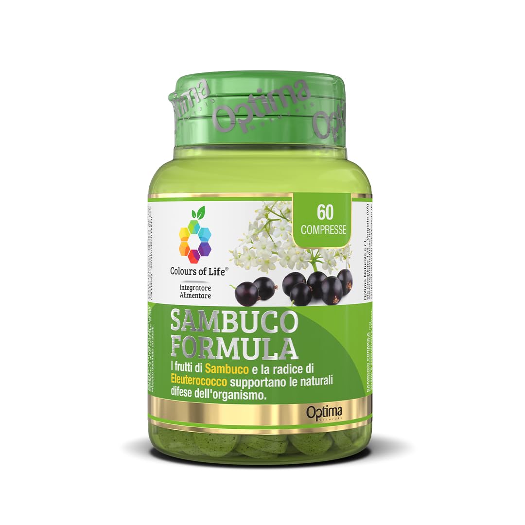 Colours Of Life Sambuco Formula - integratore alimentare a base di Sambuo ed Eleuterococco, aiuta a rafforzare le naturali difese dell'organismo, 60 compresse