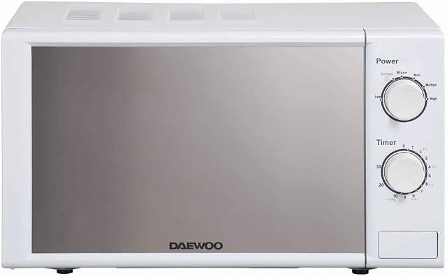 Daewoo 800W, 20L Microwave | 6 Power Levels | Manual Timer | Dial Controls | Auto Defrost Function | Glass Turntable |-Mirror Finish
