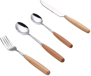 MBB Wood Dinnerware Flatware Set Server Knife Fork Spoon Stainless Steel Wooden Handle 40 Pieces Service for 10