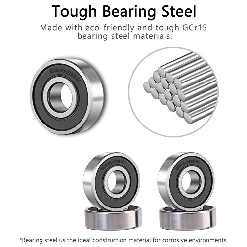 Image of 6203 2RS Ball Bearings [4 Pack] Bearing Steel and Double Rubber Sealed Miniature Deep Groove Ball Bearings for Electric Motor (17mm x 40mm x 12mm)