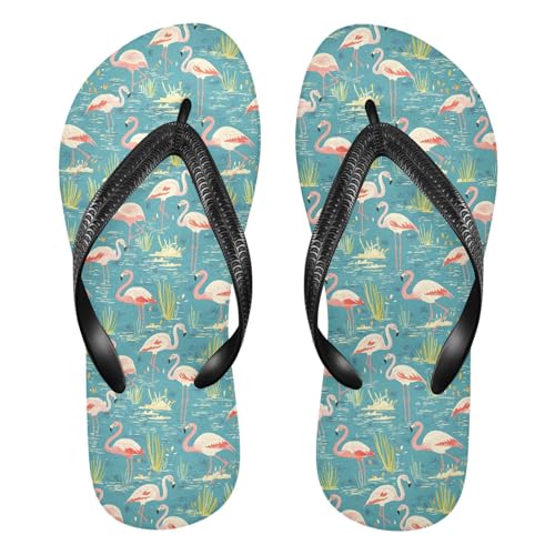 ALAZA Flamingo Birds Flip Flops for Women Fashion Beach Slippers Comfort Mens Flip Flops Non-Slip Rubber Shower Slippers Sandal for Hotel Travel Sport,XS