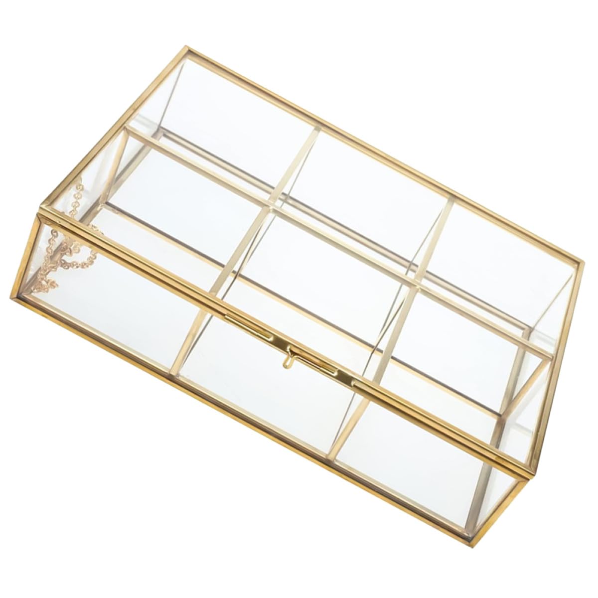 KICHOUSE Schmuckkästchen mit 6 Fächern, Legierung und Glas, Multi Slot | Ringe und Halsketten, Transparentes Design, für Schmuckläden und Zuhause