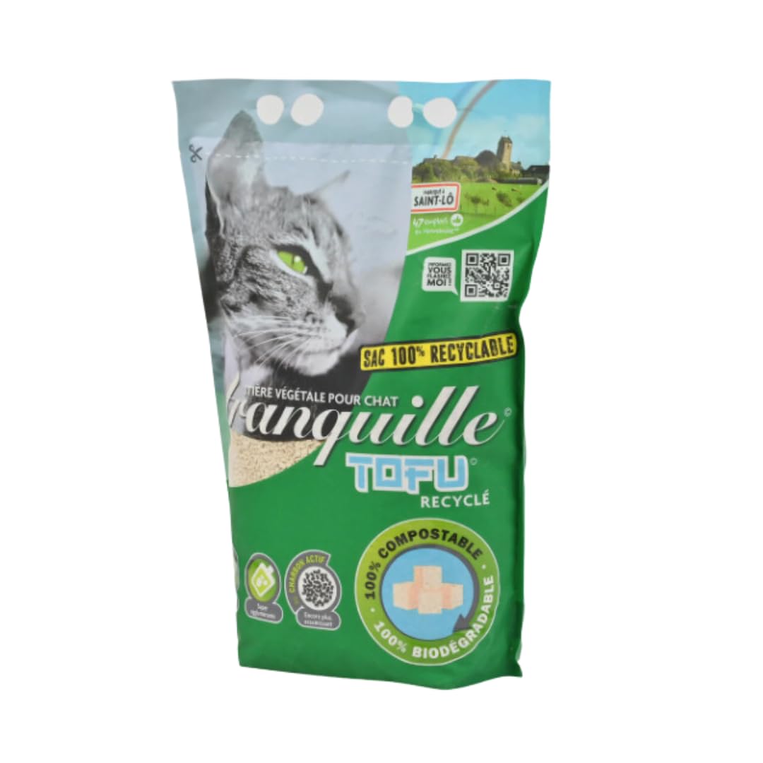 Tranquille - Litière Végétale pour Chat Agglomérante au Tofu Recyclé 4 litres - Lot de 8