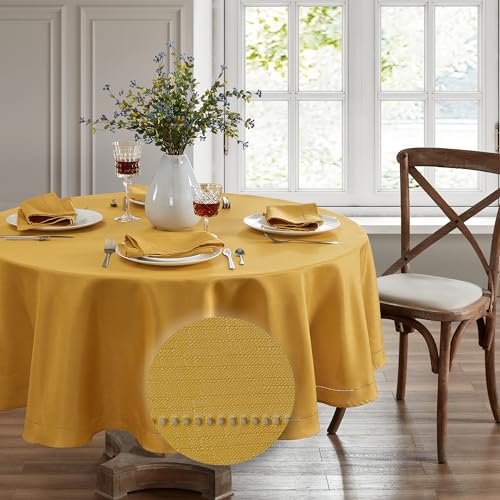 Elrene Home Fashions Alison - Mantel de Tela Resistente a Las Arrugas con diseño de Borde con Ojales, 178 x 178 cm, Redondo, Amarillo Dorado