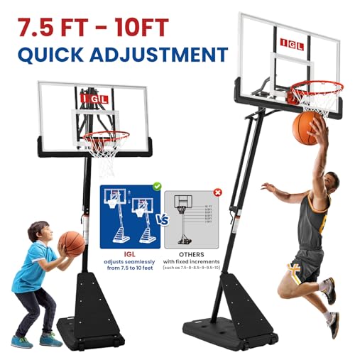 Image of IGL Basketball Hoop Outdoor with 52 Inch Shatterproof Backboard, 10FT Height Portable Basketball Hoop Outdoor, Adjustable Basketball Goal System