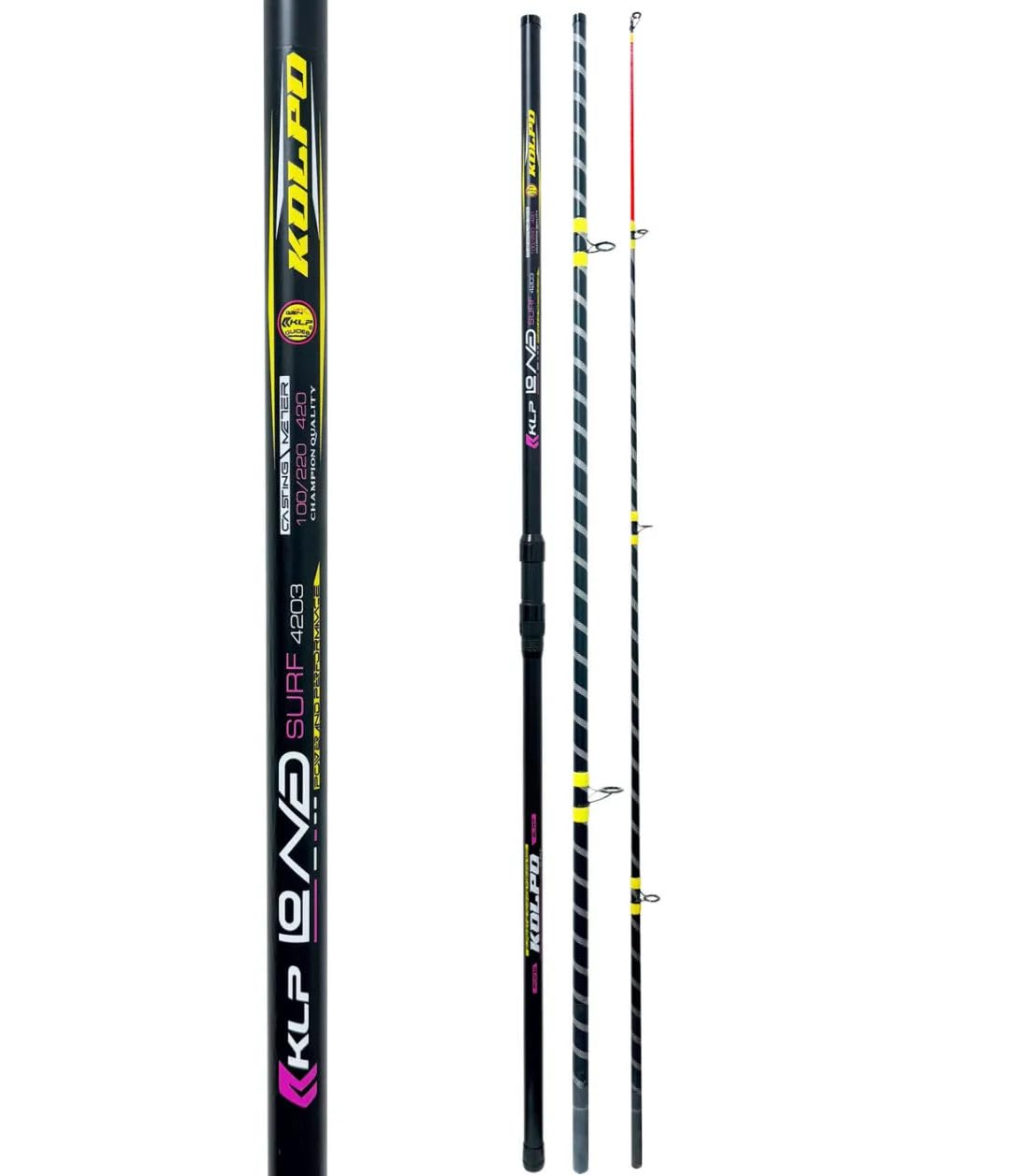 Kolpo Long Surf Canna da Surf Casting, 4,20 m, Fibra di Carbonio, 3 Sezioni, 100-220 g