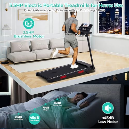 Image of Portable Treadmill for Home Small, Walking Pad with Handle Bar, 3.5HP Eelectric Walking Pad Treadmill with Handle Bar and Incline, Small Treadmills for Home Exercising, 0.6-10MPH, 400BS