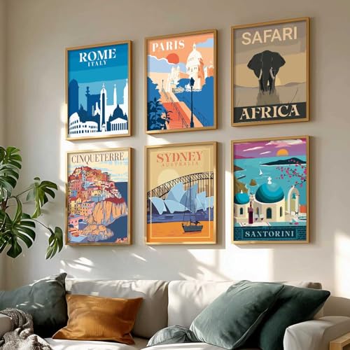 Image of kotart City view wall art | Wall Hanging frames for Living Room | Bedroom | Office | Gift | Decoration frames for Home | Painting wall Decor (Pack of 6 Multicolor) (19X25 inch, E)