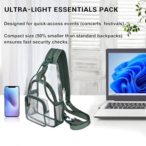 Image of Mildbeer Womens Convertible Clear Backpack, Compact Concert Green Mini | Convertible PVC sling /shoulder bag for women. Fits phone, cards & lipstick. Ideal for festivals & commute. Stadium compliant