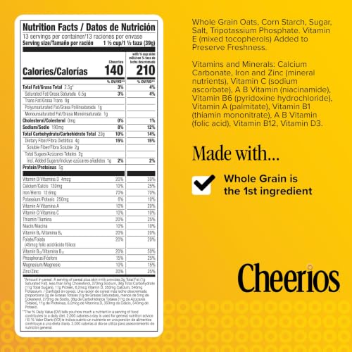 Image of Cheerios, Heart Healthy Gluten Free Breakfast Cereal, Family Size, 18 oz
