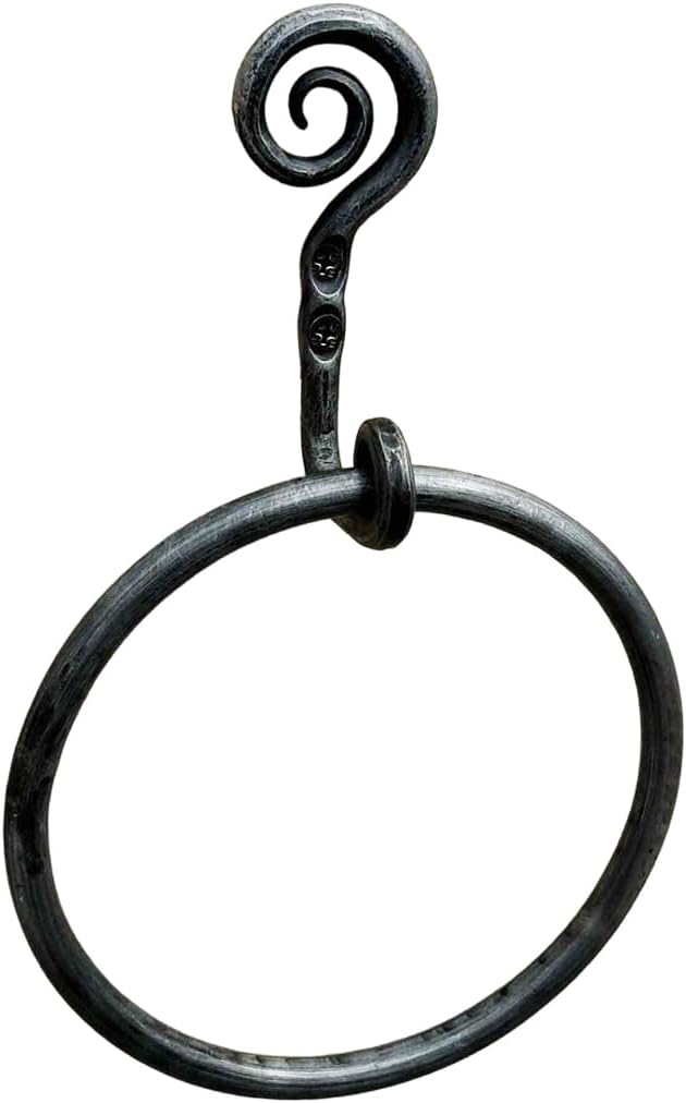 Hand Forged Spiral Metal Towel Ring Wrought Iron Handmade Wall Mounted Hand Towel Holder Blacksmith Wall Mounted Towel Rack Black Antique Finish Heavy Duty Towel Holder by Living Ideas