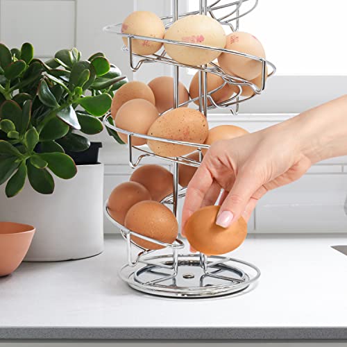 joeji's Kitchen Rotating Egg Holder Storage Rack with Non-Slip Base - Spiral Space Saving Egg Skelter Basket - Holds nearly 3 Dozen Eggs - Chrome - Image 7