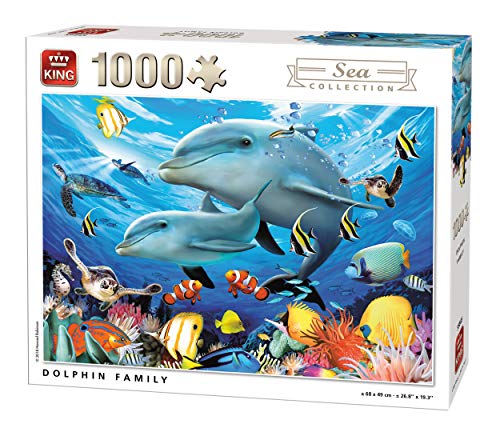King-Rompecabezas de Familia Delfines de 1000 Piezas, Color, 68x49 cm (55845)
