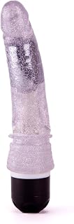 Glitter Jelly Vibrating 6in Dildo, Battery Operated, Realistic Shape, Adjustable Speed Settings, Waterproof Vibrator for Women & Couples Play - Adult Sex Toy - Clear/Silver
