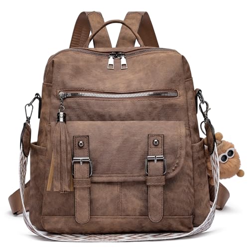 Sac à dos femme antivol en cuir vegan convertible en sac bandoulière de voyage