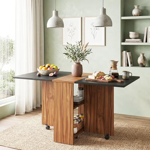 Image of Klaxon Foldable Dining Table [6] Seater with Metal Legs, Space-Saving Convertible Table, Engineered Wood, Home Dining Room (AW & Black, Kryo) (AW & Black)