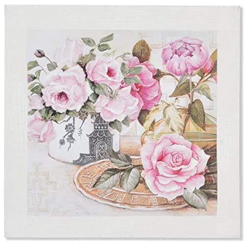 Tableau fleurs roses vintage rétro 60x60cm de style romantique