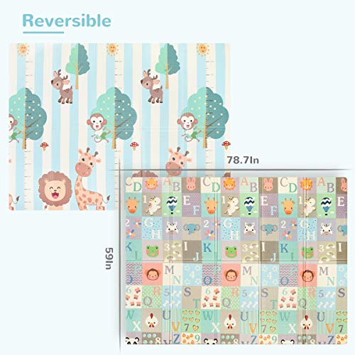 Baby Reversible Play Mat 78.7inchx 59inchx0.4inch Double-Sided Crawling Mat Foldable Waterproof Non-Toxic Portable BPA Free Floor Mat for Toddlers, Infants, Kids (Animals&Letters) - Thumbnail 6
