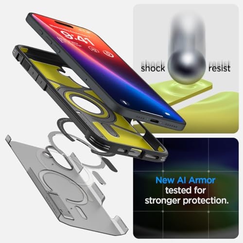 Image of Spigen for iPhone 16 Case, Tough Armor (Ai) MagFit [Compatible with Magsafe] [Kickstand] [Military-Grade Protection] - Frost Black