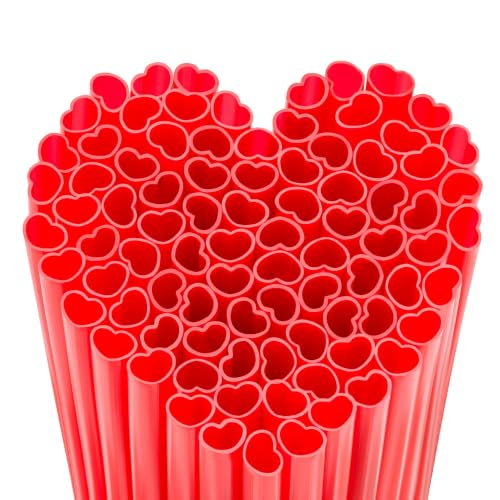 Image of 50pcs Heart-Shaped Red Straws, Individually Wrapped Drinking Straws(10mm)
