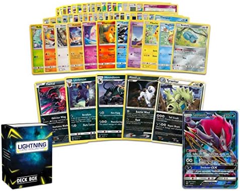 Lightning Card Collection Dark Collection - 50 Assorted Cards Plus 5 Rare Dark Cards and 1 Dark Ultra-Rare Card with LCC Box Compatible with Pokemon Cards