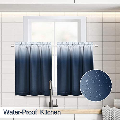Seeglee Waterproof Short Curtain For Kitchen Bathroom - Ombre Blackout Tier Curtain For Nursery Small Window - 30 Wide By 24 Inches Long (Navy Blue,1 Panel) #TOP1