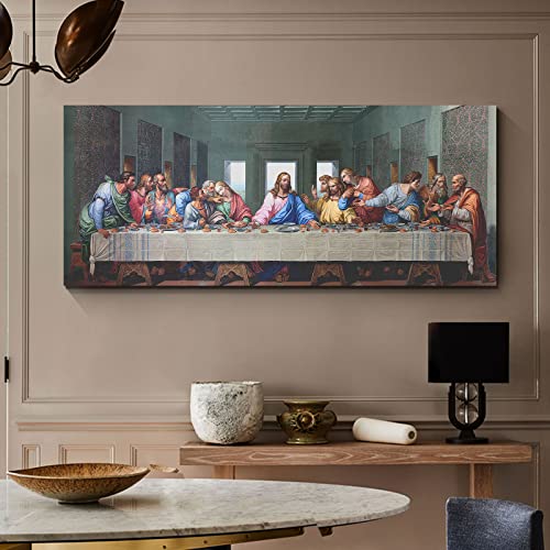 FajerminArt Cadre en Bois Impression sur Toile Moderne Art Mural Peintures sur Toile Grande La Peinture du Dernier Souper Tableau Decoration Murale Salon Chambre prêt à accrocher 50x120 cm – vue 2