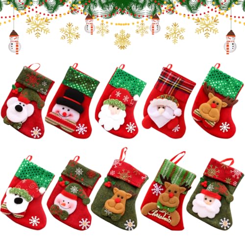 EAPMGQR 10 Stück Mini Weihnachtsstrümpfe Socken Nikolausstiefel zum Befüllen und Aufhängen Weihnachten Bestecktasche Besteckhalter Weihnachtsdeko Weihnachtsbaumschmuck Christmasbaumschmuck