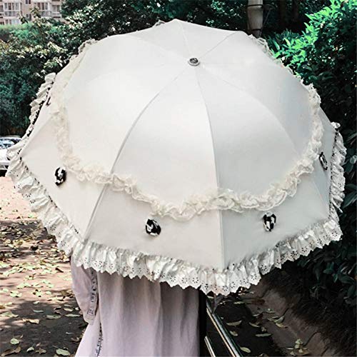 Honeystore Princess Lace Ultraviolet-Proof Folding Umbrella Anti-uv Dome Parasol Ivory