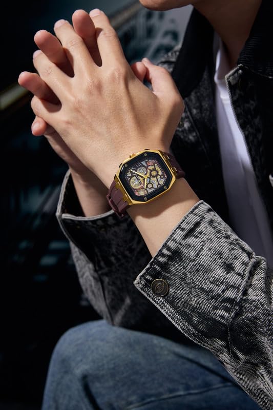 Image of Giordano Analog Quartz Watch for Men with Octagonal Skeleton Dial, Exposed Gear Design, Date Display and Silicone Strap - GZ-50221