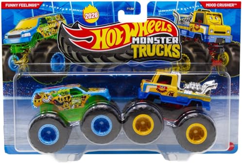 Image of Hot Wheels Funny Feelings Vs Mood Crusher Demolition Doubles Monster Trucks 2026 1:64 Scale 3+ Ages - Multicolor