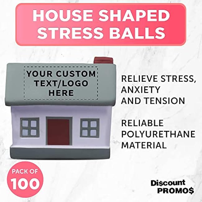 DISCOUNT PROMOS Custom House Squeeze Balls Set of 100, Personalized Bulk Pack - Perfect for Promotional Giveaways - Grey