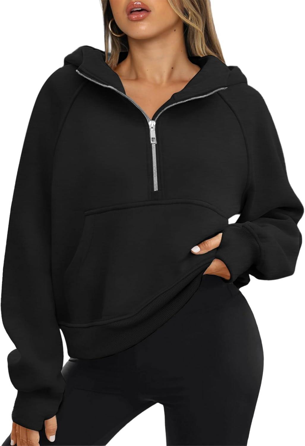 ATHMILE Womens Hoodies Long Sleeve Fleece Quarter Zip Pullover Workout Oversized Sweatshirt Fall Winter Crop Jacket Tops 2025