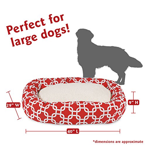 Image of Majestic Pet 40 Inch Links Sherpa Calming Dog Bed Washable - Cozy Soft Round Dog Bed with Spine for Head Support - Fluffy Donut Dog Bed 40x29x9 (inch) - Round Pet Bed Large - RED