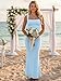 BORIFLORS Women's Ruched Bodycon Maxi Dress Mesh Sleeveless Square Neck Formal Beach Wedding Guest Cocktail Long Dresses, Small, Baby Blue