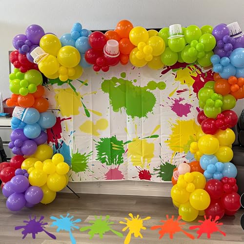 AmazingSpark 318 Pcs Art Painting Party Decorations Classroom Decor Art Birthday Party Supplies Include 6 Paint Buckets 12 Splatter Paint Cutouts 300 Rainbow Balloons for Birthday Back to School